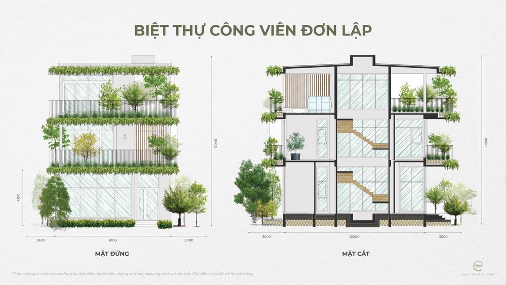 Mặt cắt Biệt thự đơn lập - Phân khu Plaza tại Ecopark Vinh