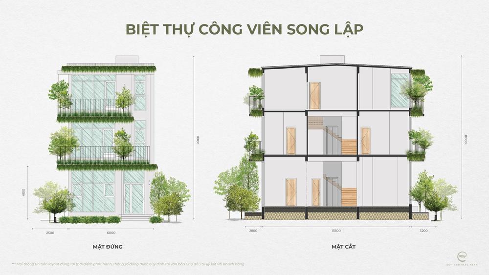 Mặt cắt Biệt thự song lập - Phân khu Plaza tại Ecopark Vinh