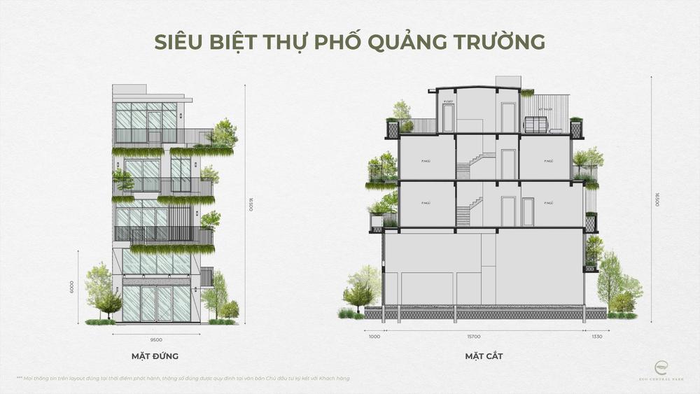 Mặt cắt Biệt thự đơn lập - Phân khu Plaza tại Ecopark Vinh