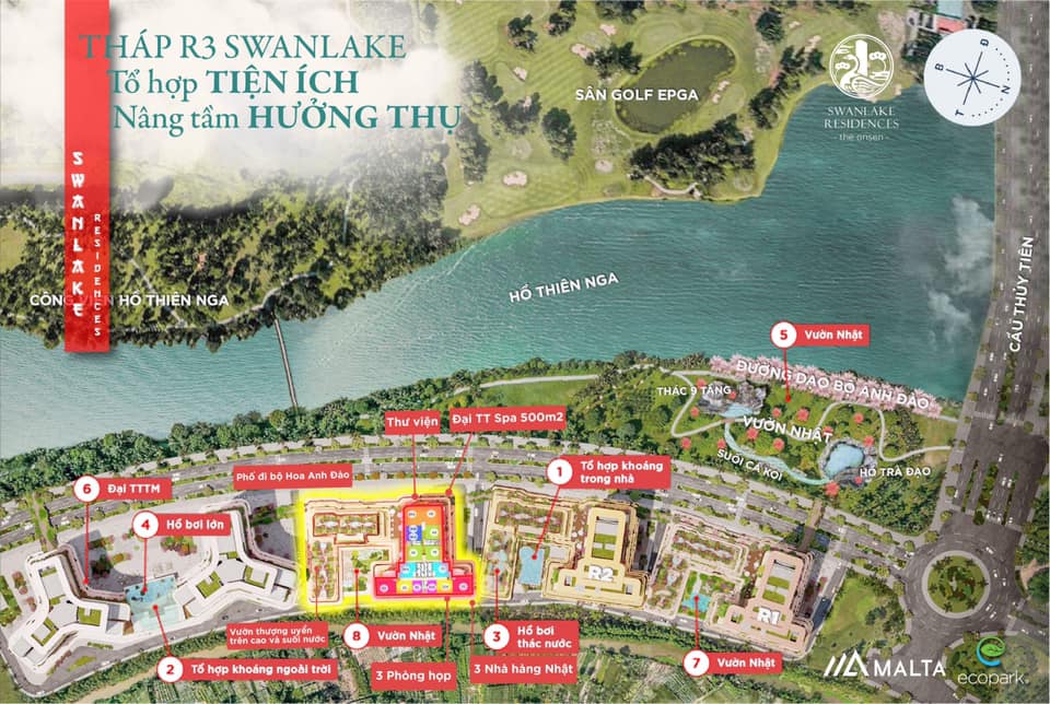 Bản đồ tiện ích của tòa R3 - Swanlake Onsen Ecopark