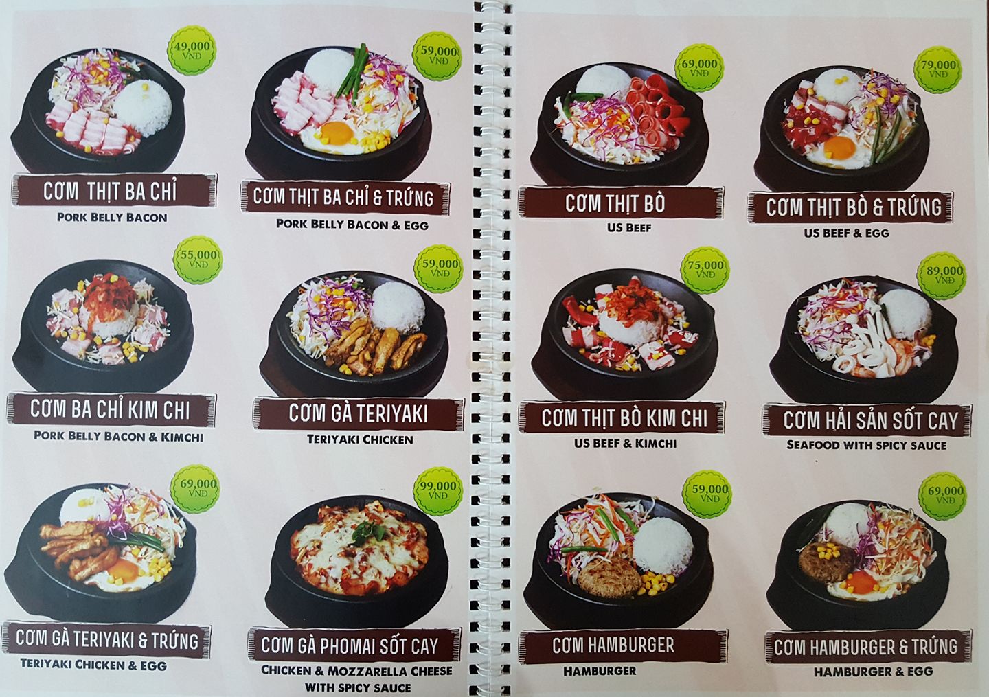 Menu nhà hàng Cơm Chảo Nóng Ecopark