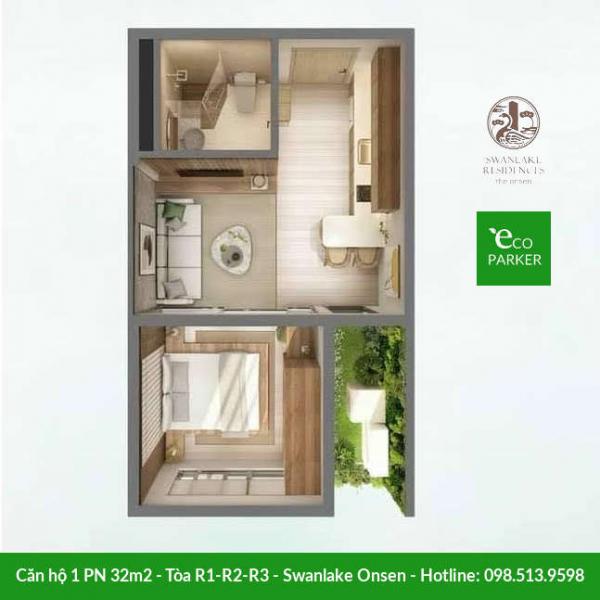 Căn hộ 1 phòng ngủ Swanlake Onsen - Tòa R1-R2-R3